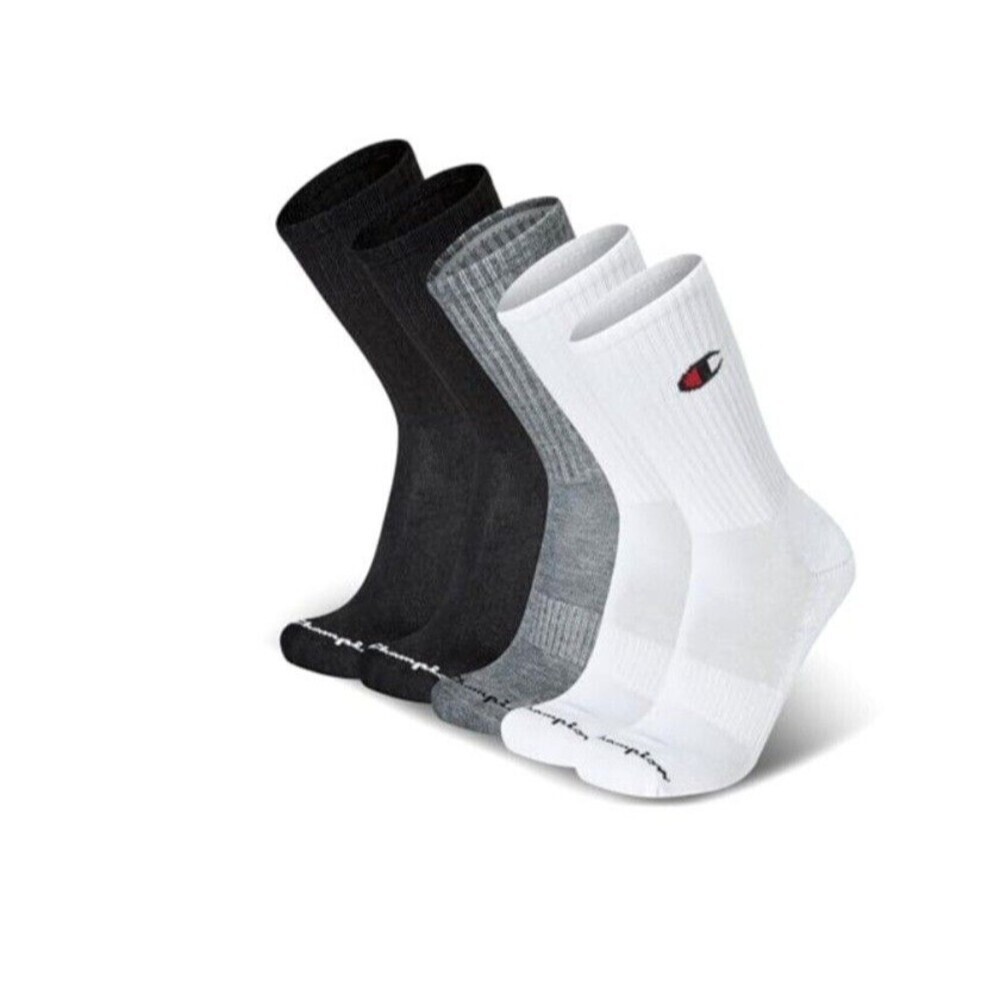 Champion Mens- Crew Black Socks 5 Pair Athleticwear Size 6-12 Cushioned 3 color